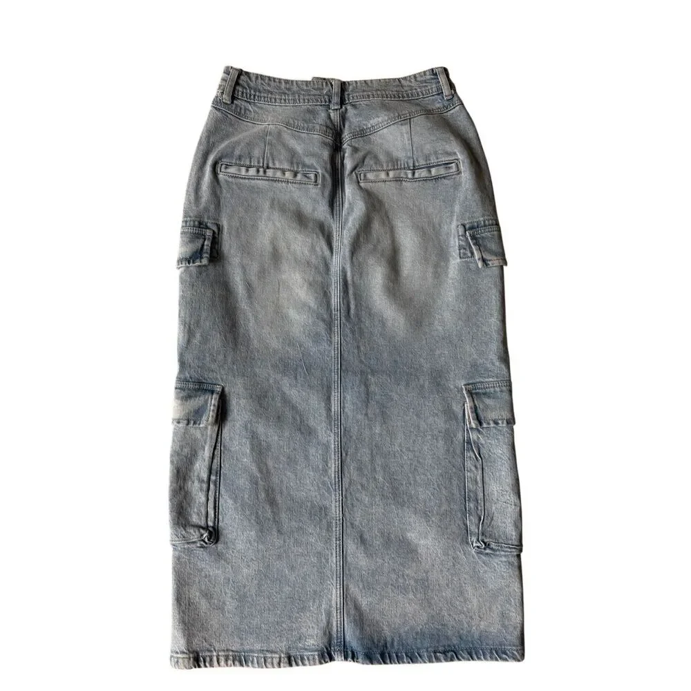 Anthropologie Pilcro Midi‎ Skirt Cargo Blue Denim 2
